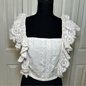 Altar'd State  Cream Lace Ruffle Crop Top Boho Size Medium